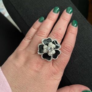 Lia Sophia Black and Silver Floral Ring-Dahlia